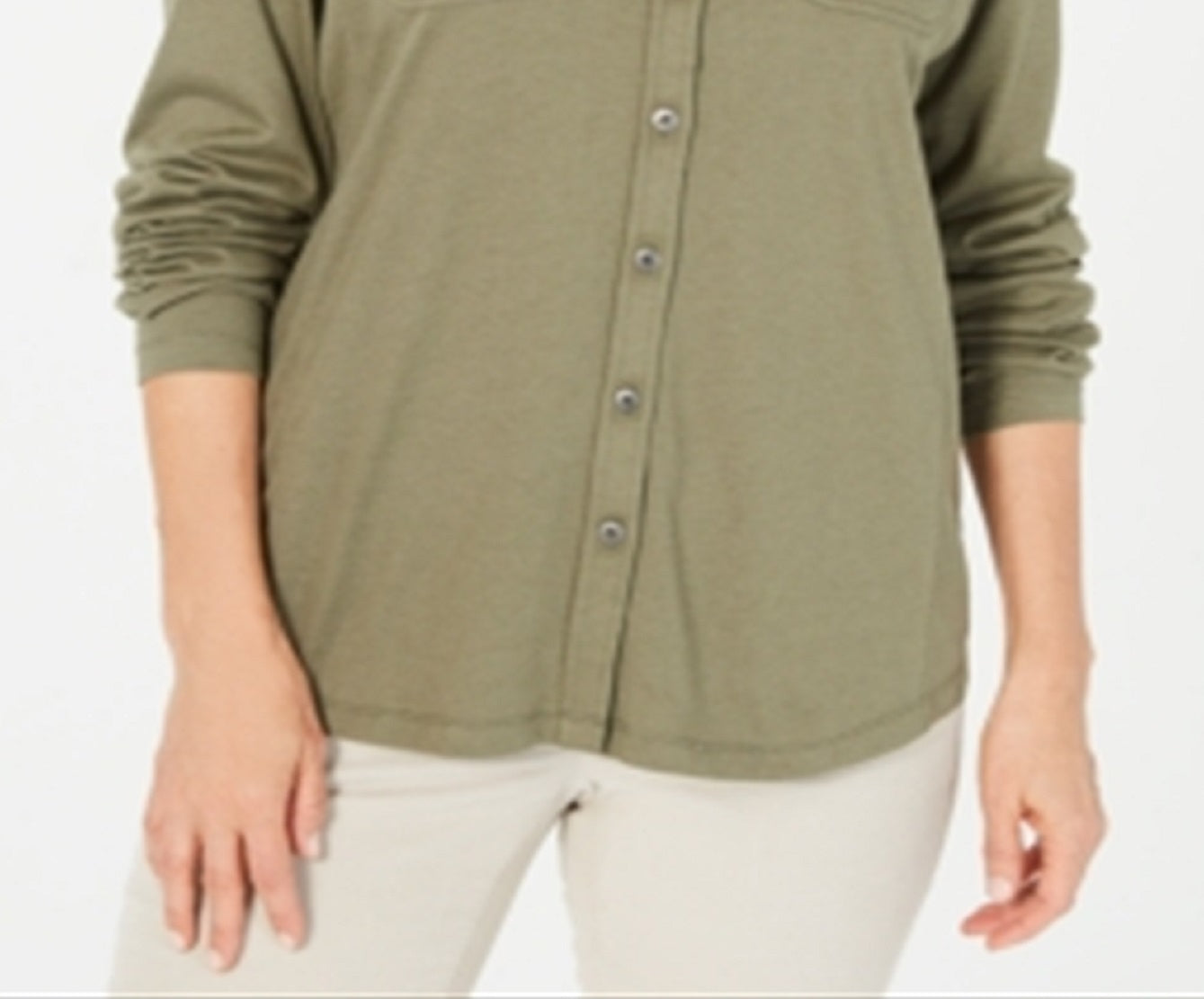 Karen Scott Blusa Feminina Mix Media com Botões Frontais Verde Tamanho P