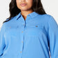 Camisa feminina Charter Club Plus com botões frontais, azul, tamanho 2X