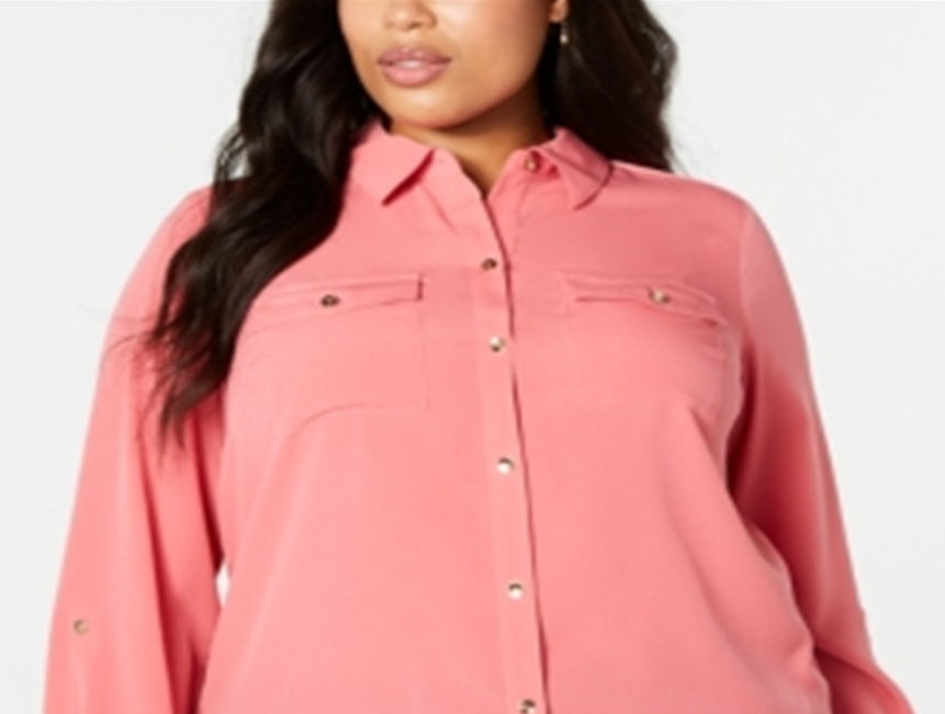 Camisa feminina Charter Club Plus com botões frontais, rosa, tamanho 4X