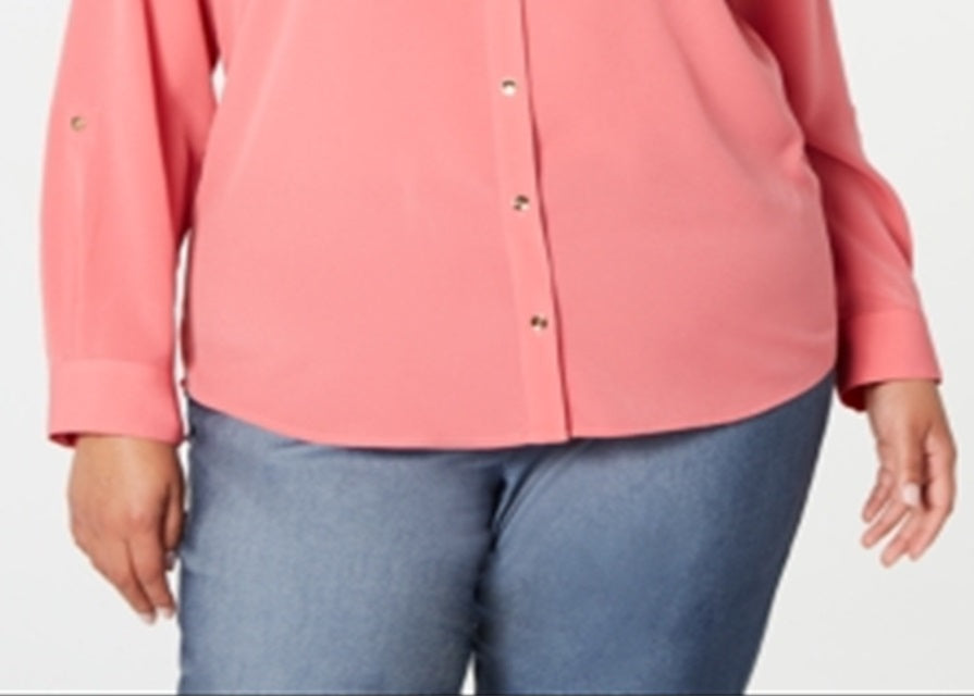 Camisa feminina Charter Club Plus com botões frontais, rosa, tamanho 4X