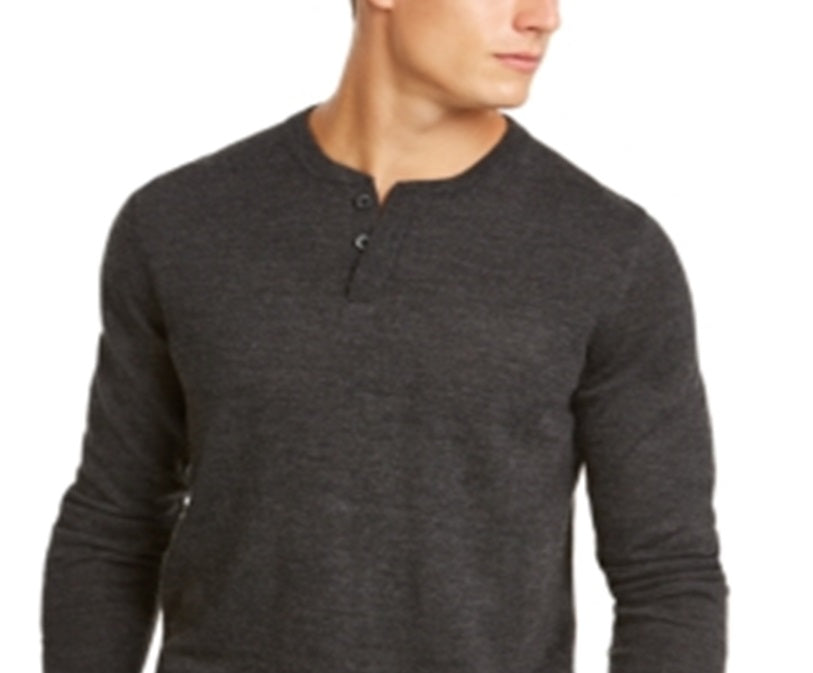 Suéter masculino Henley Merino Wool Blend Cinza Tamanho XXX-G