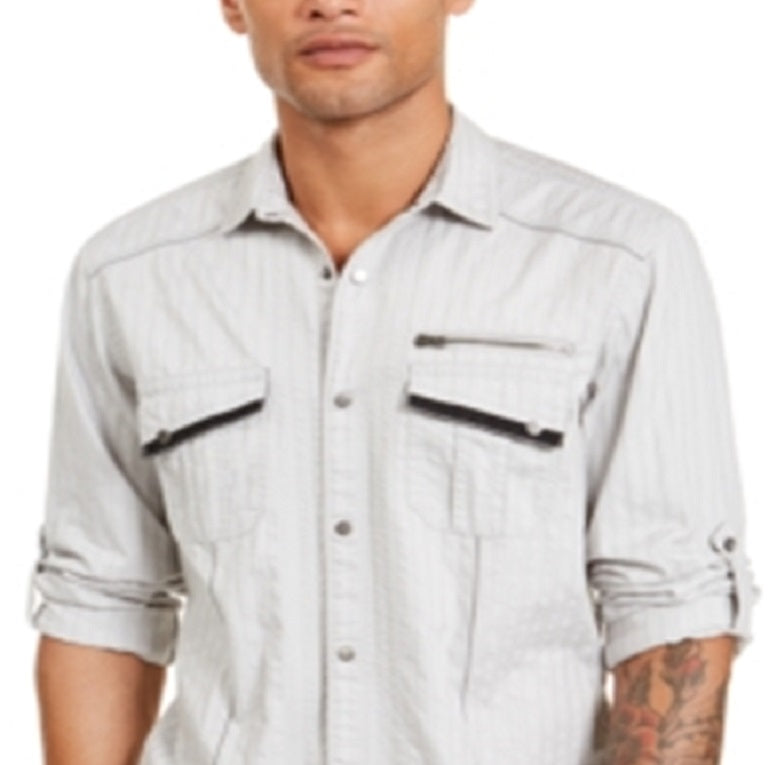 Camisa utilitária texturizada masculina INC International Concepts, cinza, tamanho pequeno