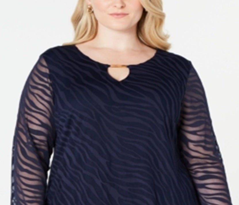 Túnica feminina plus size burnout azul, tamanho 2X, da coleção JM