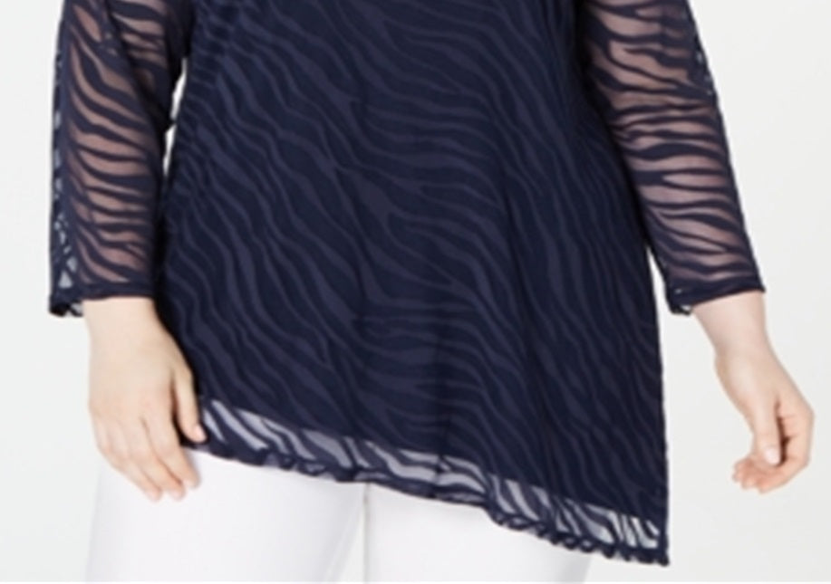Túnica feminina plus size burnout azul, tamanho 2X, da coleção JM
