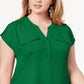 Camisa utilitária plus size de mídia mista feminina INC International Concepts, verde, tamanho 4X