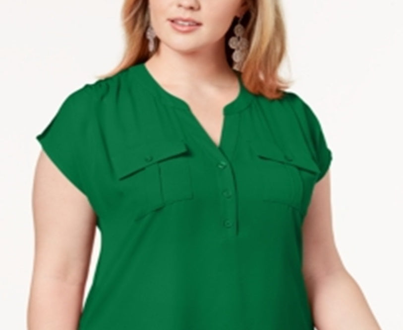 Camisa utilitária plus size de mídia mista feminina INC International Concepts, verde, tamanho 4X