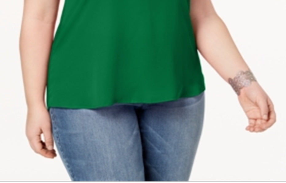 Camisa utilitária plus size de mídia mista feminina INC International Concepts, verde, tamanho 4X