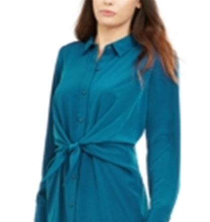 Vestido-camisa feminino Alfani com amarração frontal, verde, tamanho 12