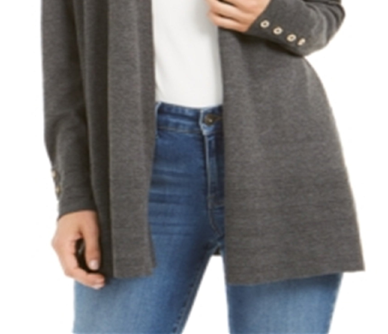 Cardigan feminino Charter Club com frente aberta, cinza, tamanho médio