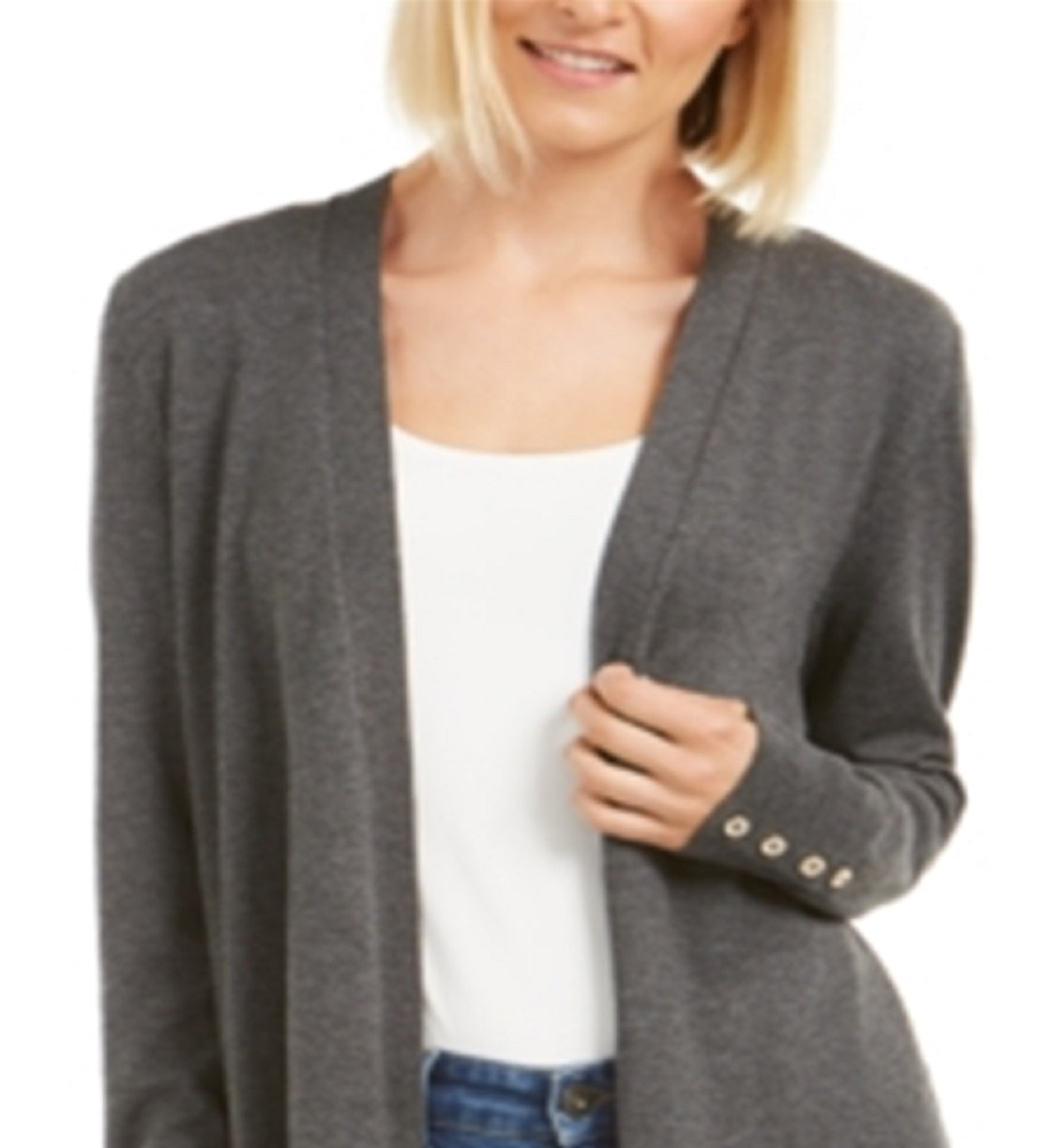 Cardigan feminino Charter Club com frente aberta, cinza, tamanho extragrande