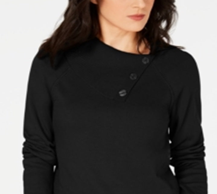 Karen Scott Suéter Feminino de Algodão com Gola Envelope Preto Tamanho P