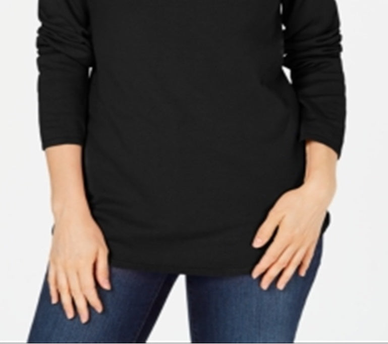 Karen Scott Suéter Feminino de Algodão com Gola Envelope Preto Tamanho P