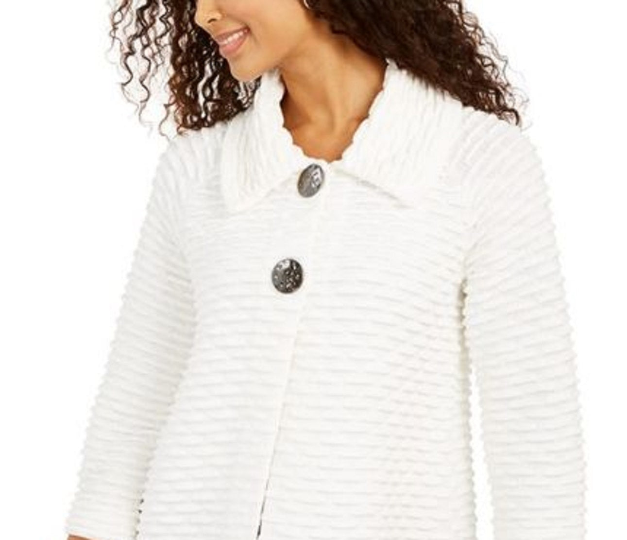 Jaqueta suéter texturizada feminina JM Collection para festa de fim de ano, branca, tamanho grande