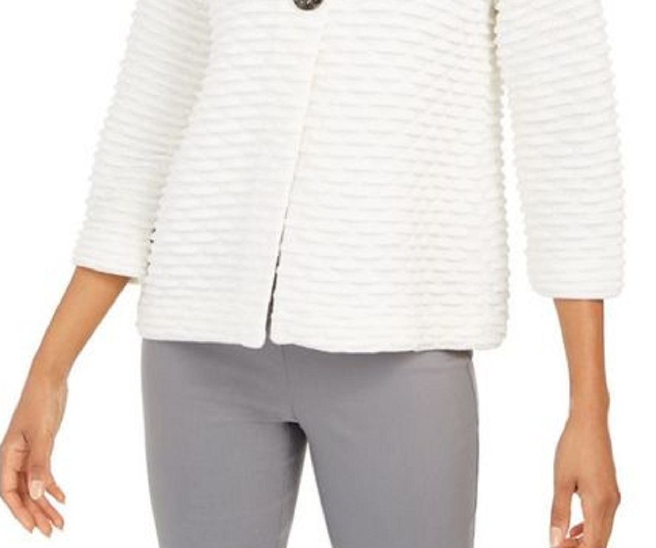 Jaqueta suéter texturizada feminina JM Collection para festa de fim de ano, branca, tamanho grande