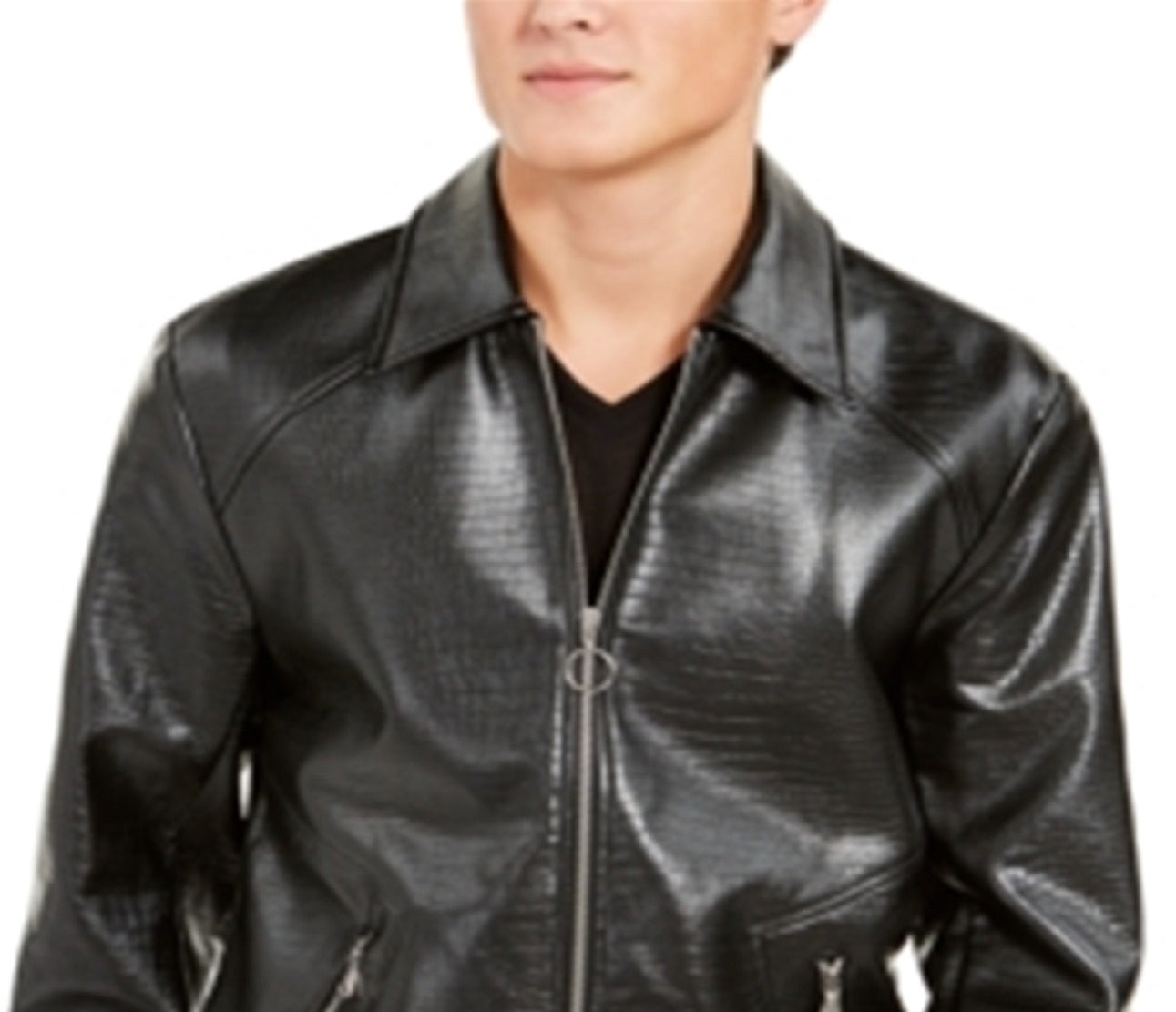Jaqueta masculina de couro sintético Coach Wild Embossed da INC International Concepts, preta, tamanho pequeno