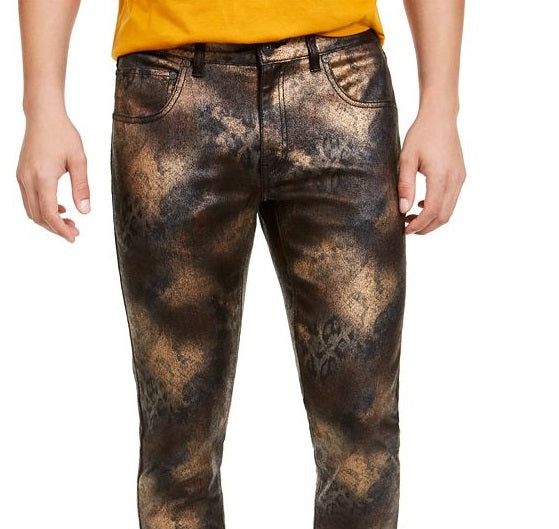 Calça jeans skinny masculina INC International Concepts com tinta spray, preta, tamanho 40x30