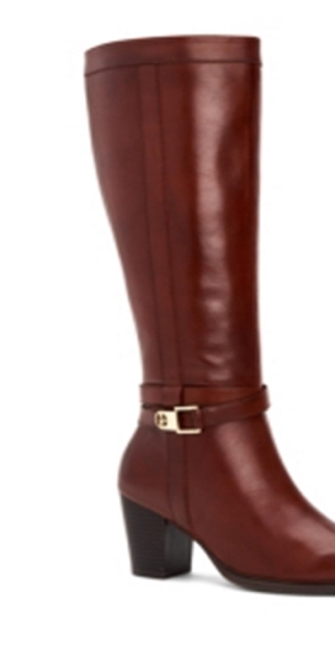 Botas femininas Giani Bernini de couro, bico fechado, cano alto, marrom, tamanho 7,5 M