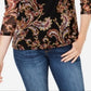 Charter Club Blusa de malha com estampa floral feminina, preta, tamanho médio