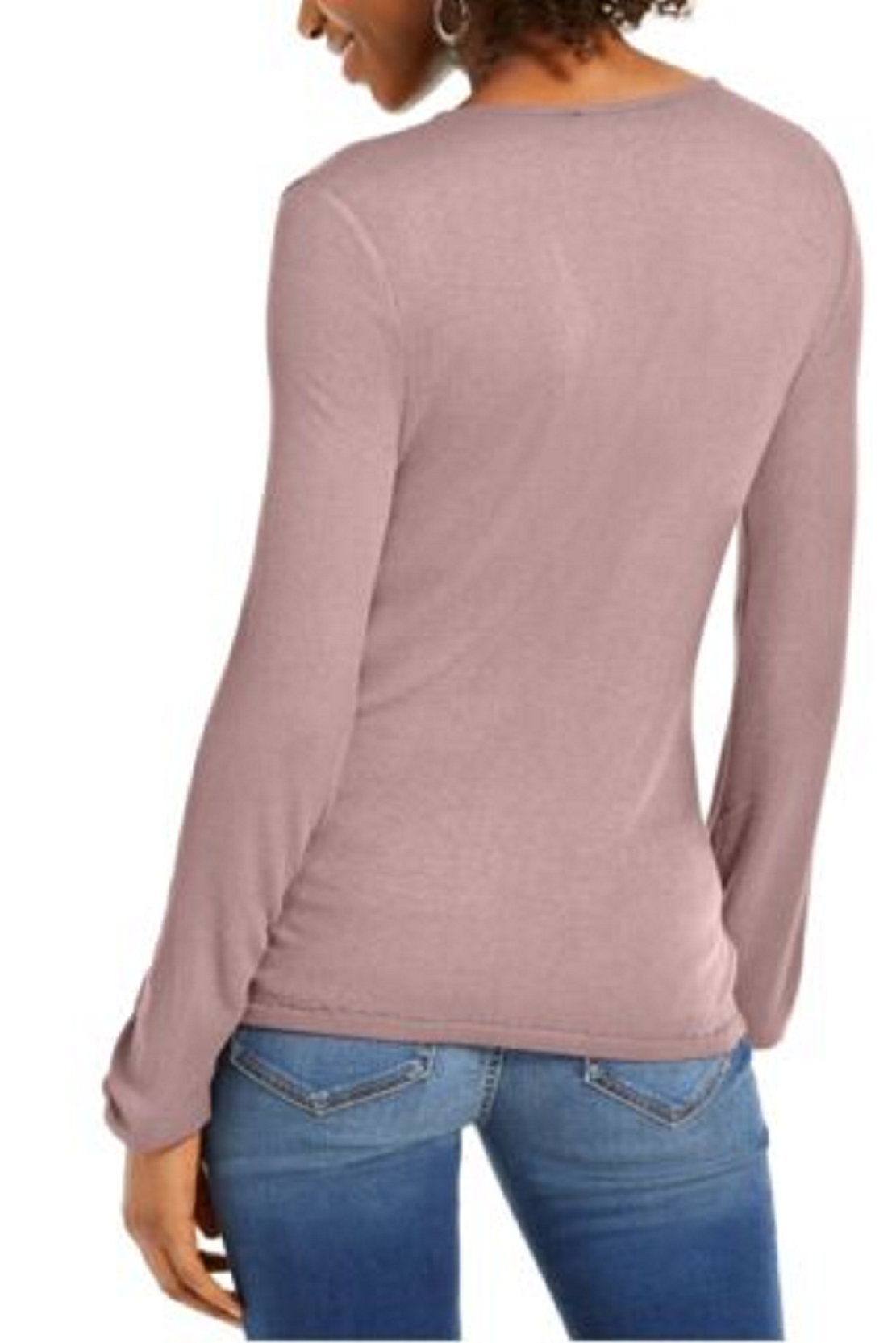 Blusa feminina texturizada de manga comprida e decote em V, tamanho pequeno, rosa, da INC International Concepts