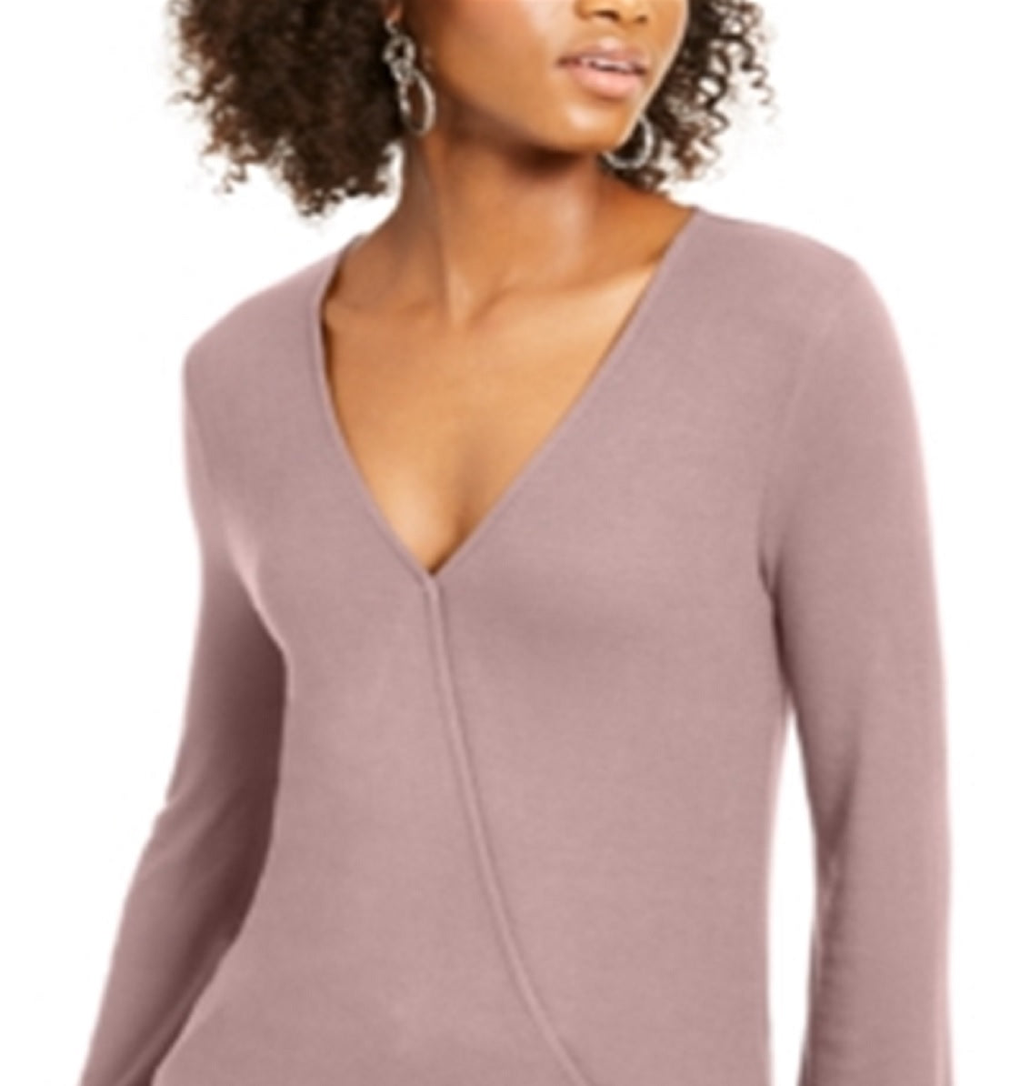 Blusa feminina texturizada de manga comprida e decote em V, tamanho pequeno, rosa, da INC International Concepts