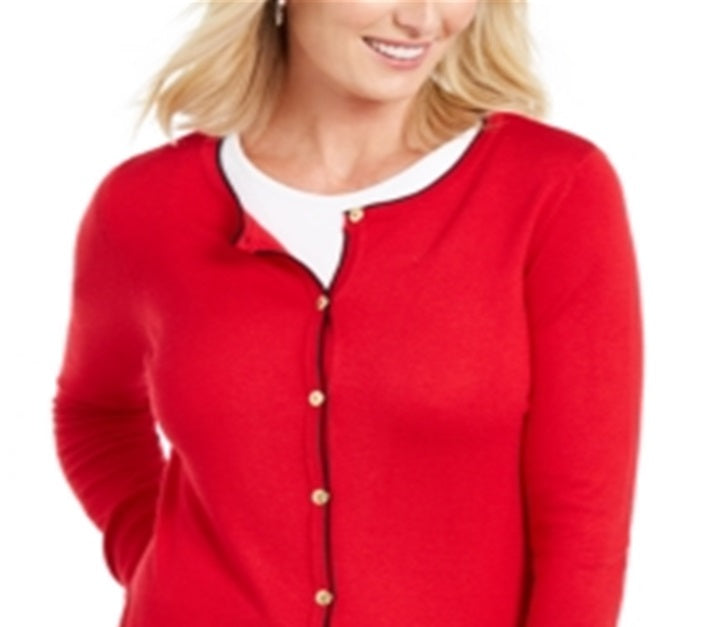 Karen Scott Cardigan Feminino Gola Redonda Tamanho P Vermelho