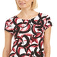 Camiseta feminina Alfani estampada com bainha redonda, vermelha, tamanho pequeno