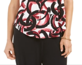 Camiseta feminina Alfani estampada com bainha redonda, vermelha, tamanho pequeno