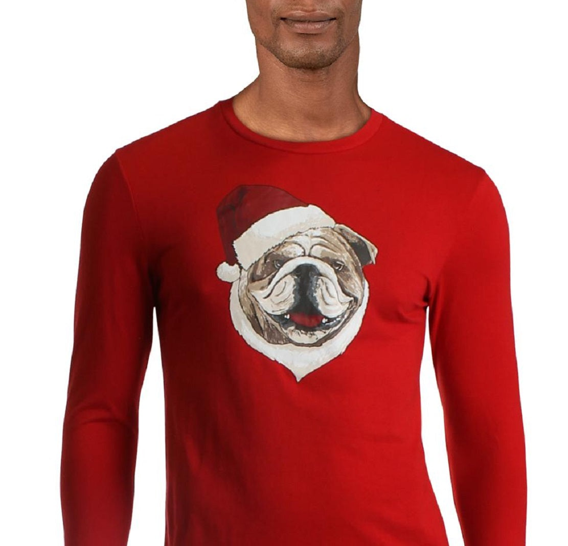 Club Room Masculino Santa Bulldog Festa de Natal Top Vermelho Tamanho Pequeno