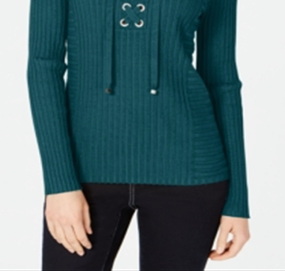 Suéter feminino de malha canelada com cadarço INC International Concepts, verde, tamanho pequeno G