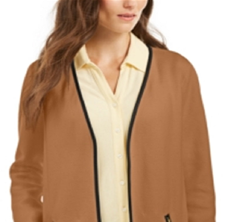 Cardigan feminino Charter Club Milano de algodão com frente aberta, marrom, tamanho XX-G