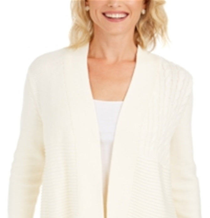 Cardigan feminino texturizado de manga comprida aberto, tamanho extragrande, marrom, Charter Club