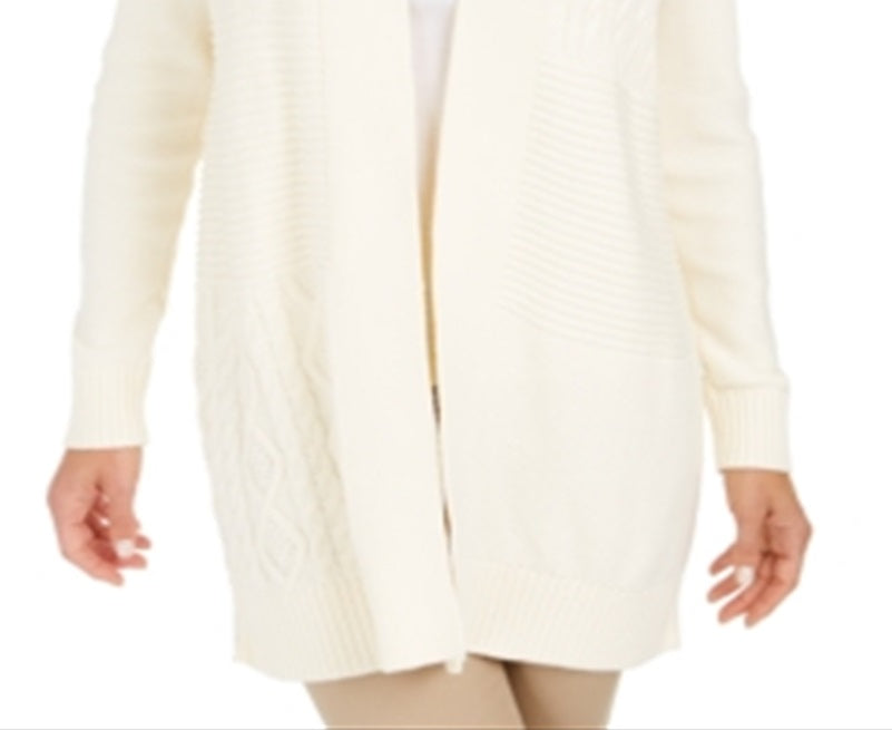 Cardigan feminino texturizado de manga comprida aberto, tamanho extragrande, marrom, Charter Club