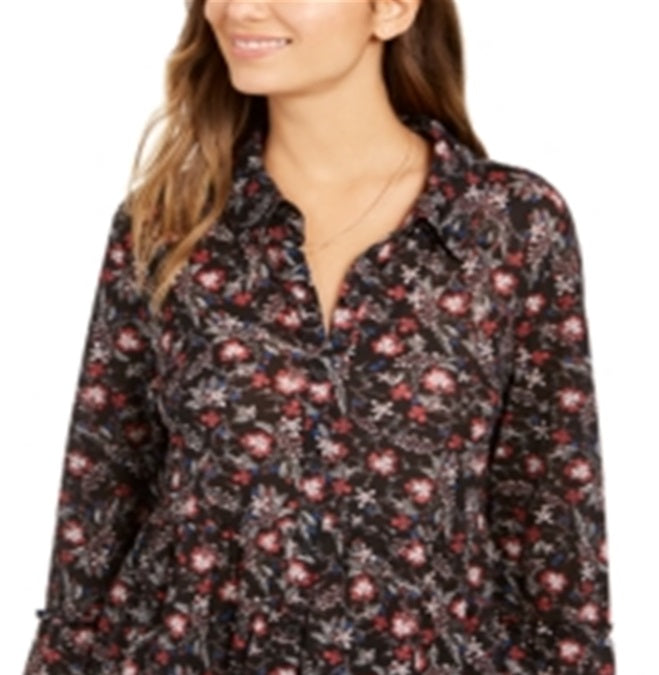 Camisa feminina com estampa floral e camadas Style &amp; Co, preta, tamanho pequeno