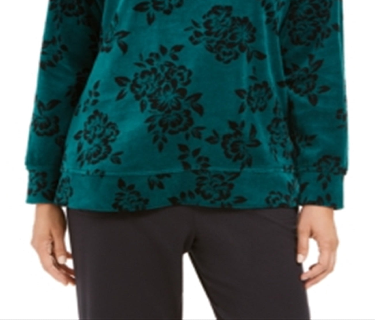 Moletom feminino Karen Scott com estampa floral, verde, tamanho pequeno