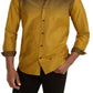 Camisa masculina Alfani com botões e gola estampada, amarela, tamanho médio