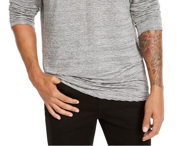 Camiseta masculina Alfani com gola redonda e amassada, cinza, tamanho XX-G