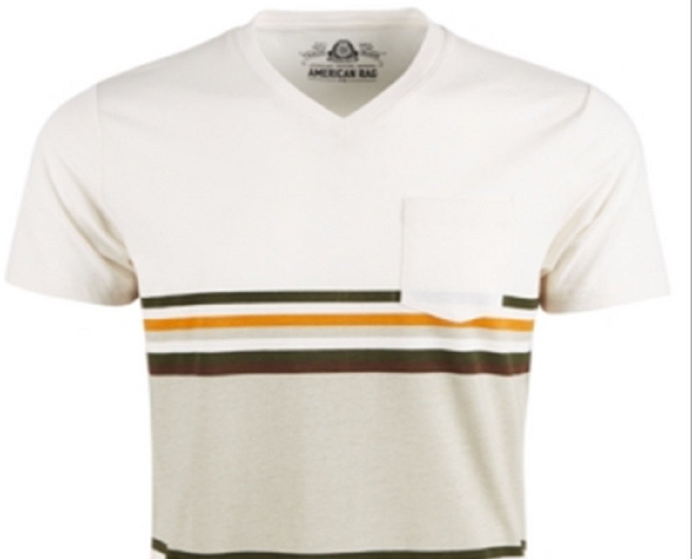 Camiseta masculina American Rag Explorer Stripe com decote em V, cinza, tamanho XX-G