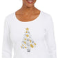 Camiseta feminina Karen Scott de algodão com estampa de conchas e árvores, branca, tamanho pequeno