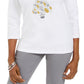 Camiseta feminina Karen Scott de algodão com estampa de conchas e árvores, branca, tamanho pequeno