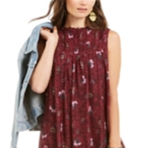 Vestido smocked com estampa floral feminino Style &amp; Co, vermelho, tamanho pequeno