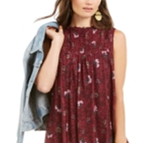 Vestido smocked com estampa floral feminino Style &amp; Co, vermelho, tamanho médio