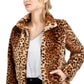 Jaqueta de pele sintética com estampa de leopardo Maison Jules feminina, marrom, tamanho médio