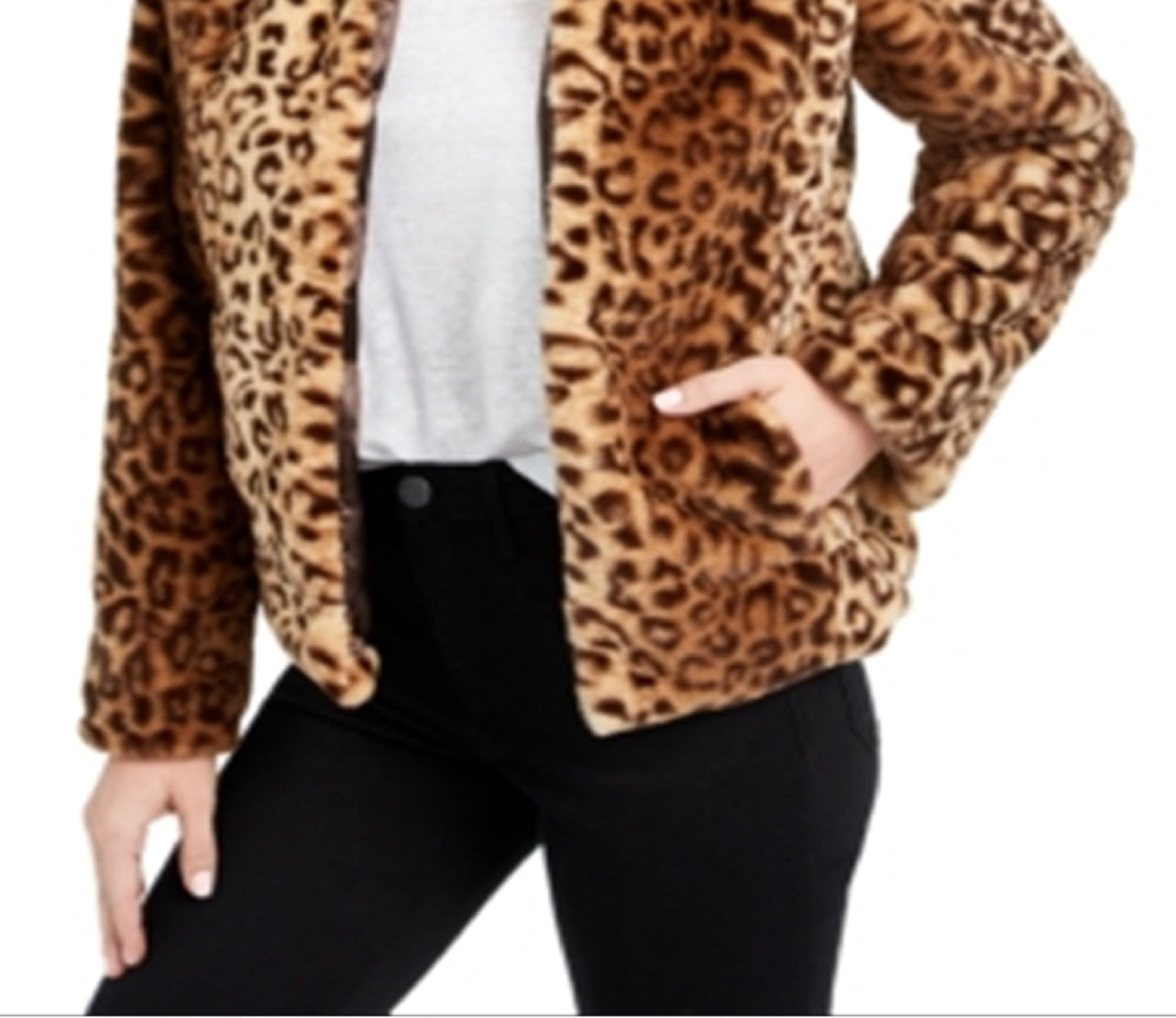 Jaqueta de pele sintética com estampa de leopardo Maison Jules feminina, marrom, tamanho médio