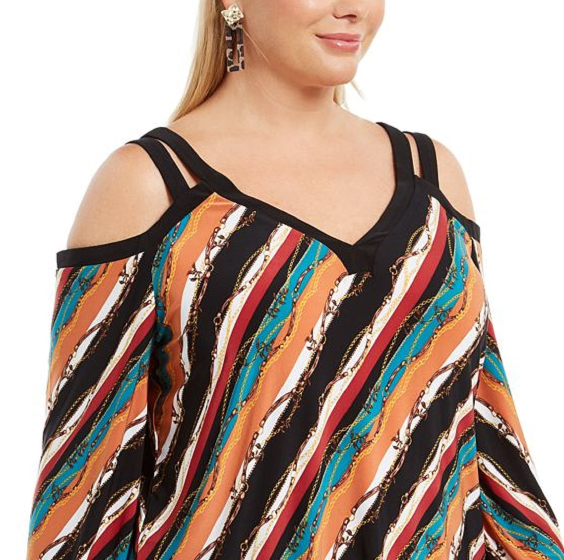 Blusa feminina estampada com ombros descobertos, INC International Concepts, vermelha, tamanho 0X