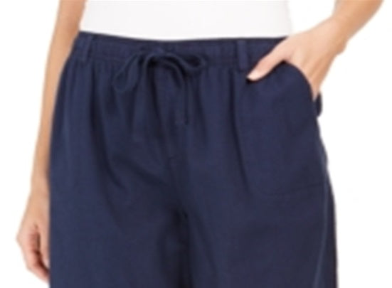 Shorts de algodão com cordão feminino Karen Scott, azul, tamanho X-S