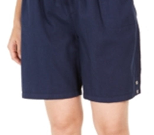 Shorts de algodão com cordão feminino Karen Scott, azul, tamanho X-S