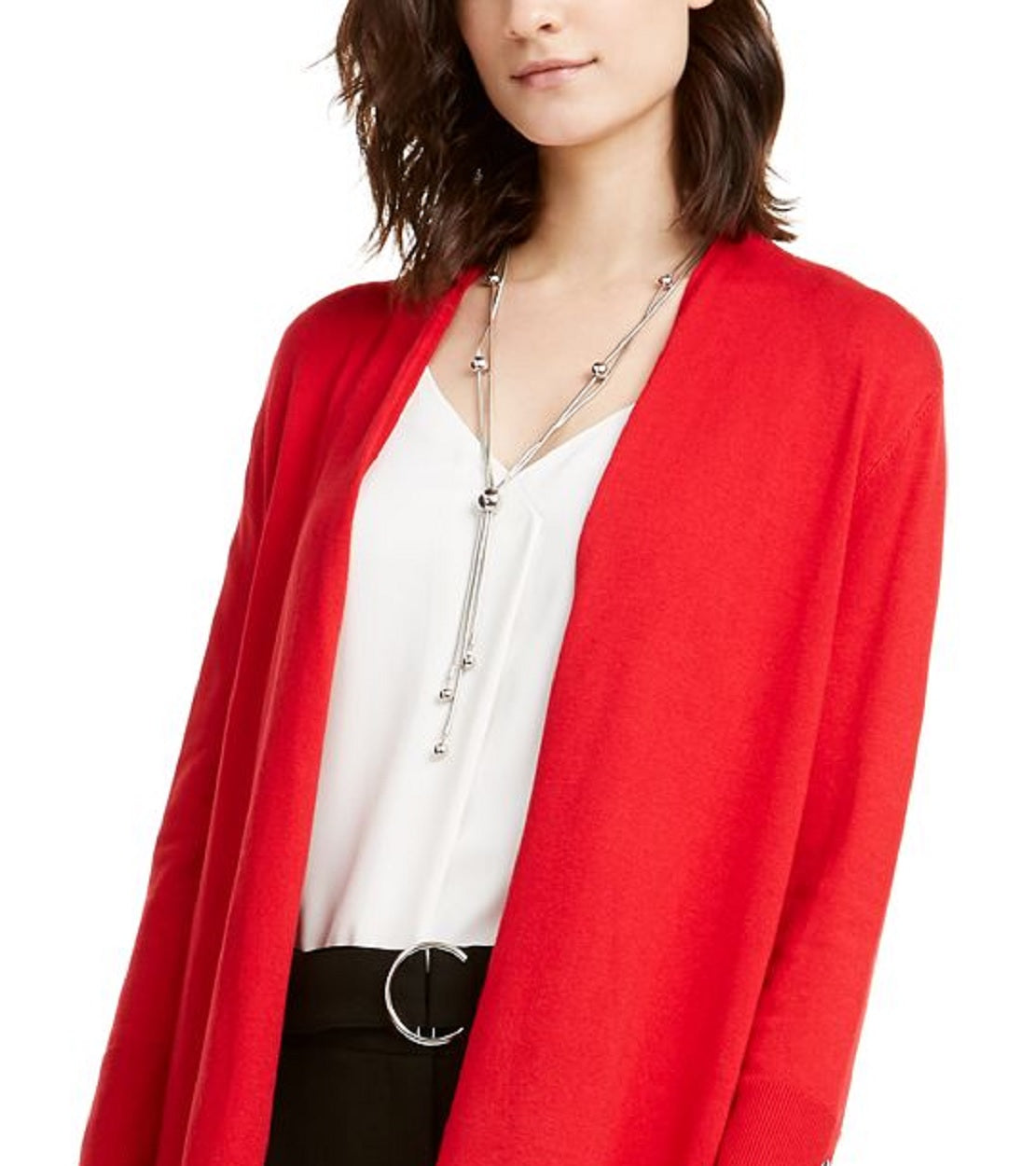 Cardigan feminino Alfani de manga comprida aberto para usar no trabalho, top vermelho, tamanho extragrande