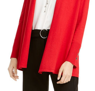 Cardigan feminino Alfani de manga comprida aberto para usar no trabalho, top vermelho, tamanho extragrande