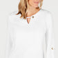 JM Collection Top texturizado com buraco de chave feminino, branco, tamanho pequeno
