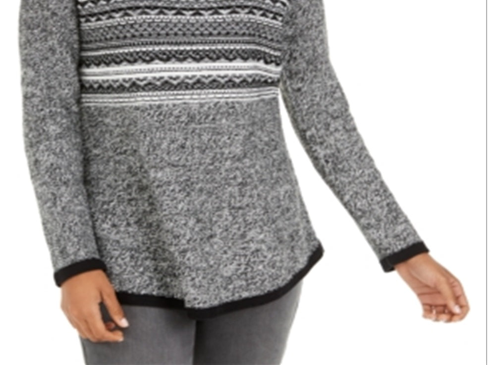 Suéter feminino estampado com gola alta e manga comprida Style &amp; Co, preto, tamanho pequeno XL